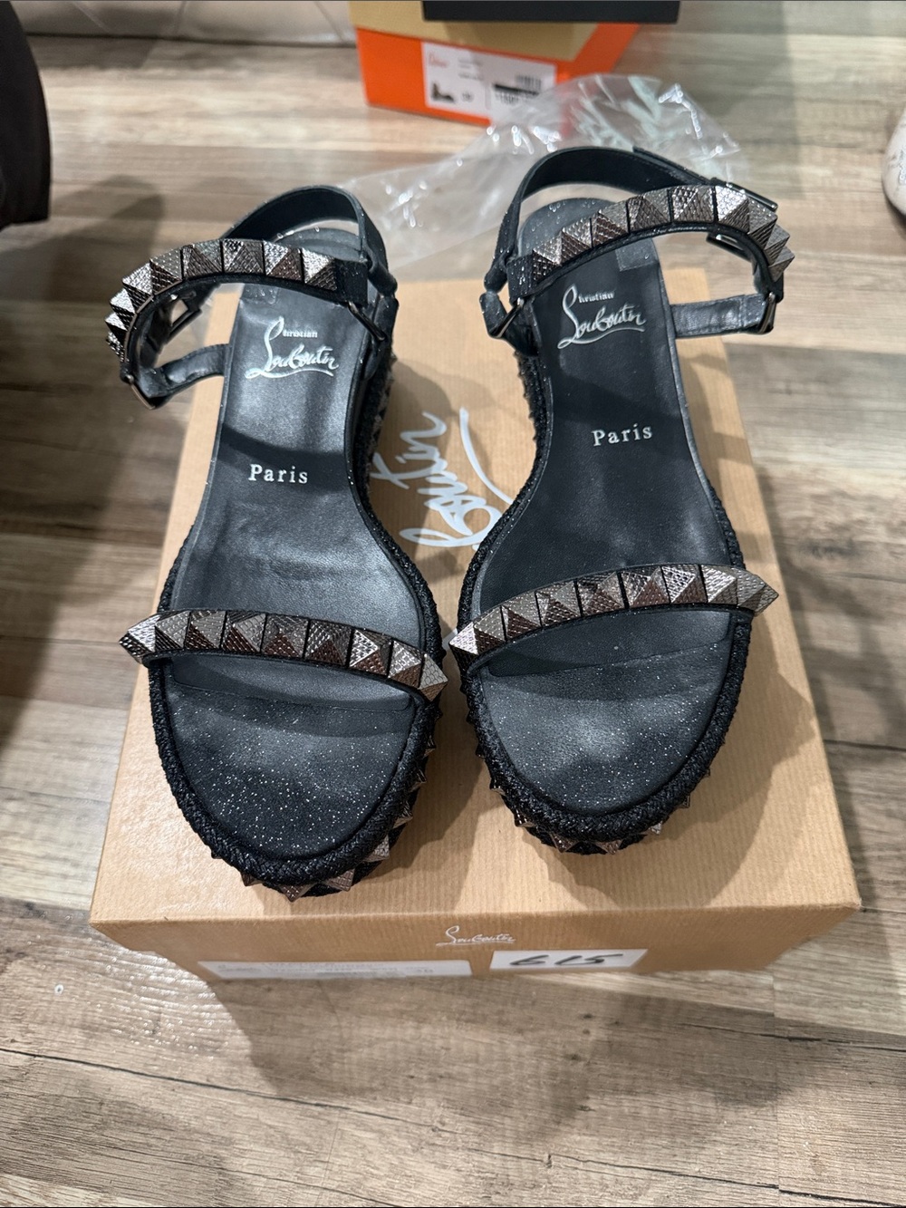 Christian Louboutin Black Pyramid-Stud Ankle Strap Sandals Never worn